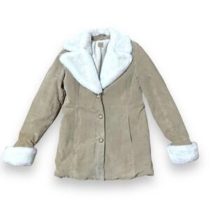Wilsons Leather Suede Jacket, Large, Faux Fur-Lined Shawl Collar